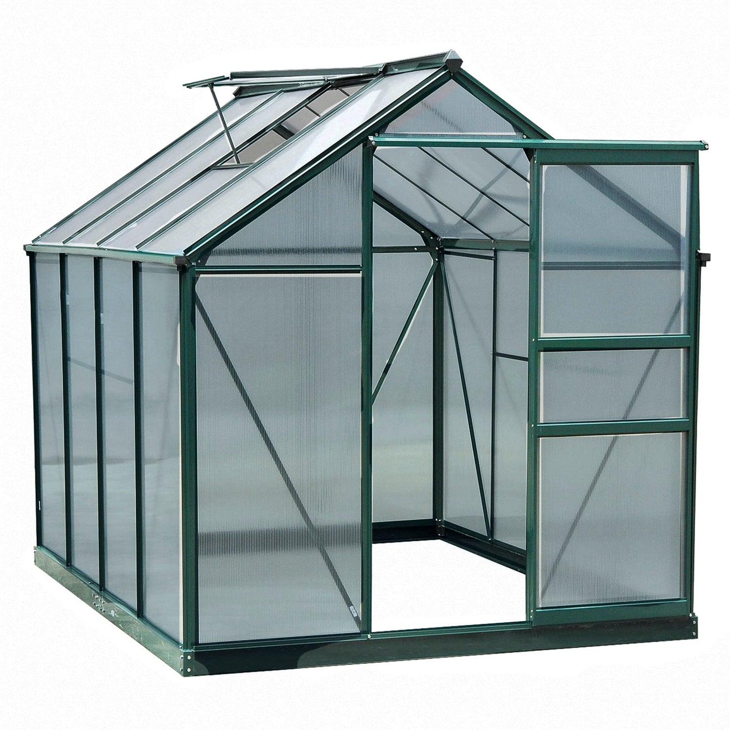 Outsunny 6' x 8' Greenhouse Clear & Twin Wall Panels Green Frame Press - CheepSweepz
