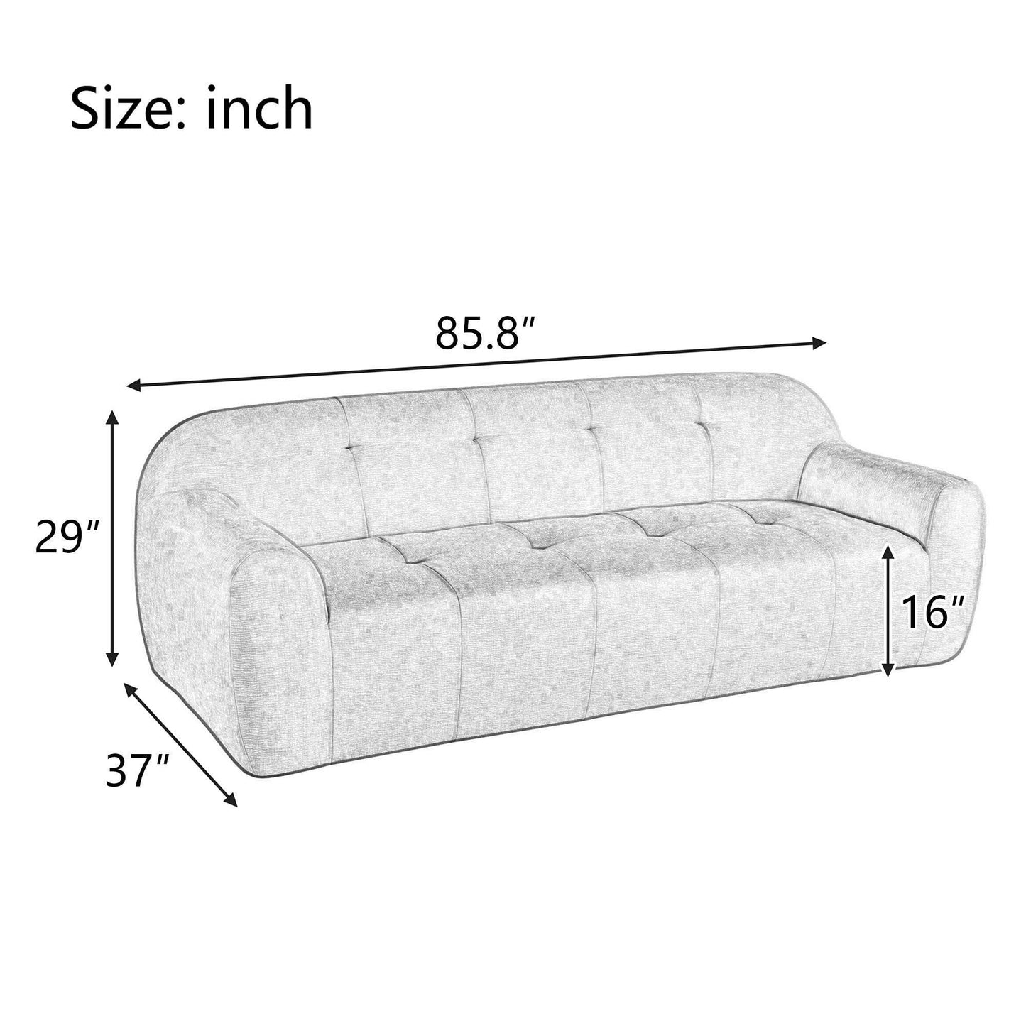 85.8' Wide Chenille Fabric 3-Seater Sofa with Tufted Style, Full - CheepSweepz