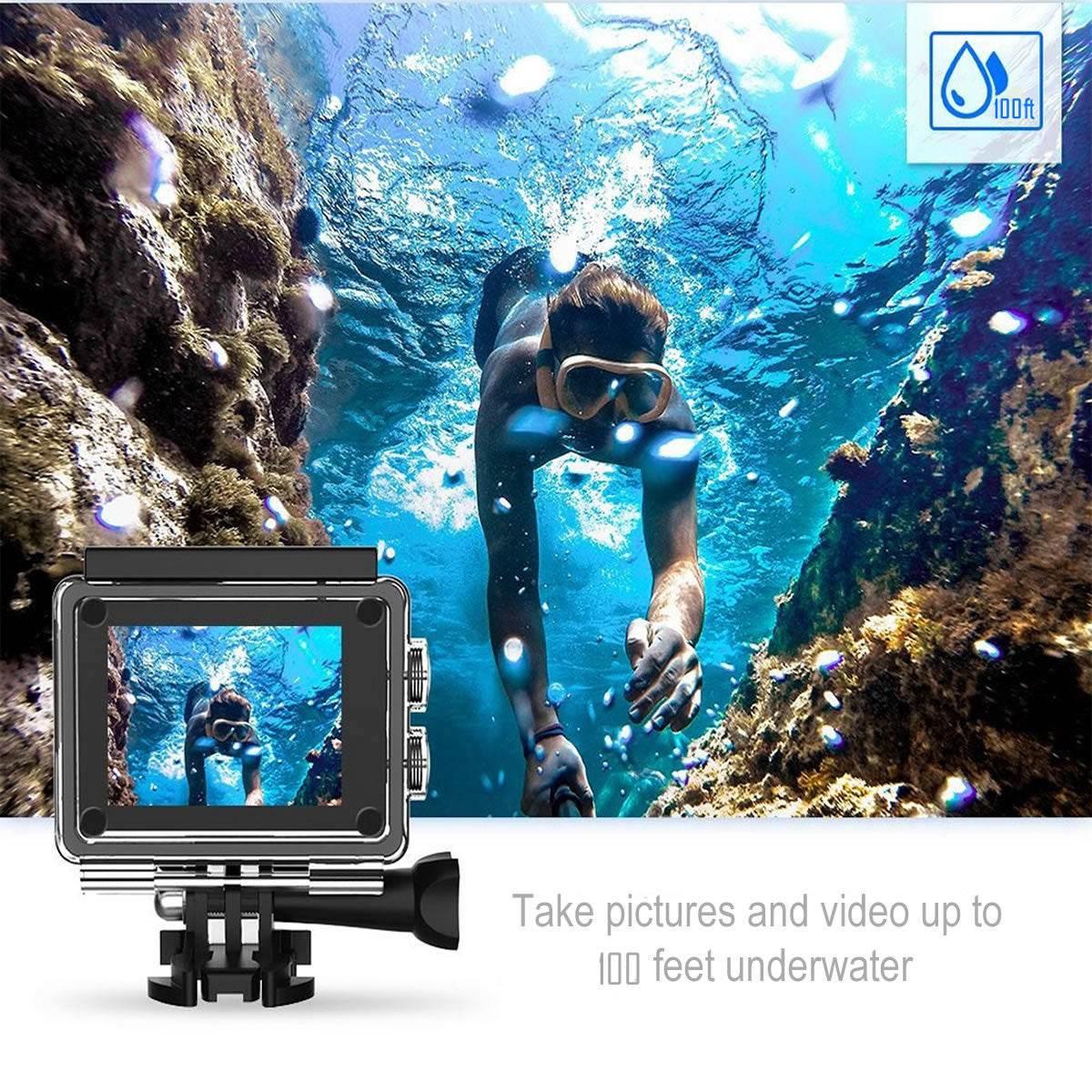 4K waterproof action camera for underwater photography up to 100 feet