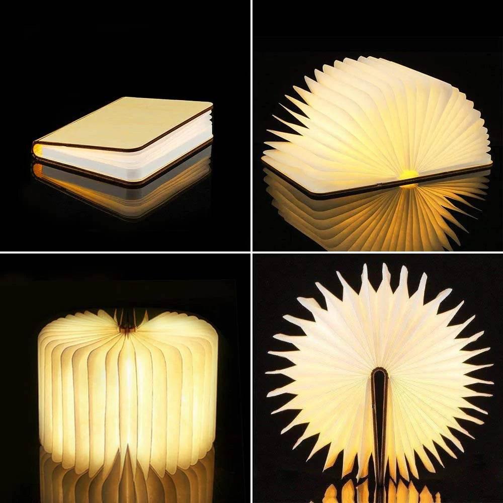 Yellow Pandora ambient bookshelf decor light in multiple open and closed book shapes with warm glow