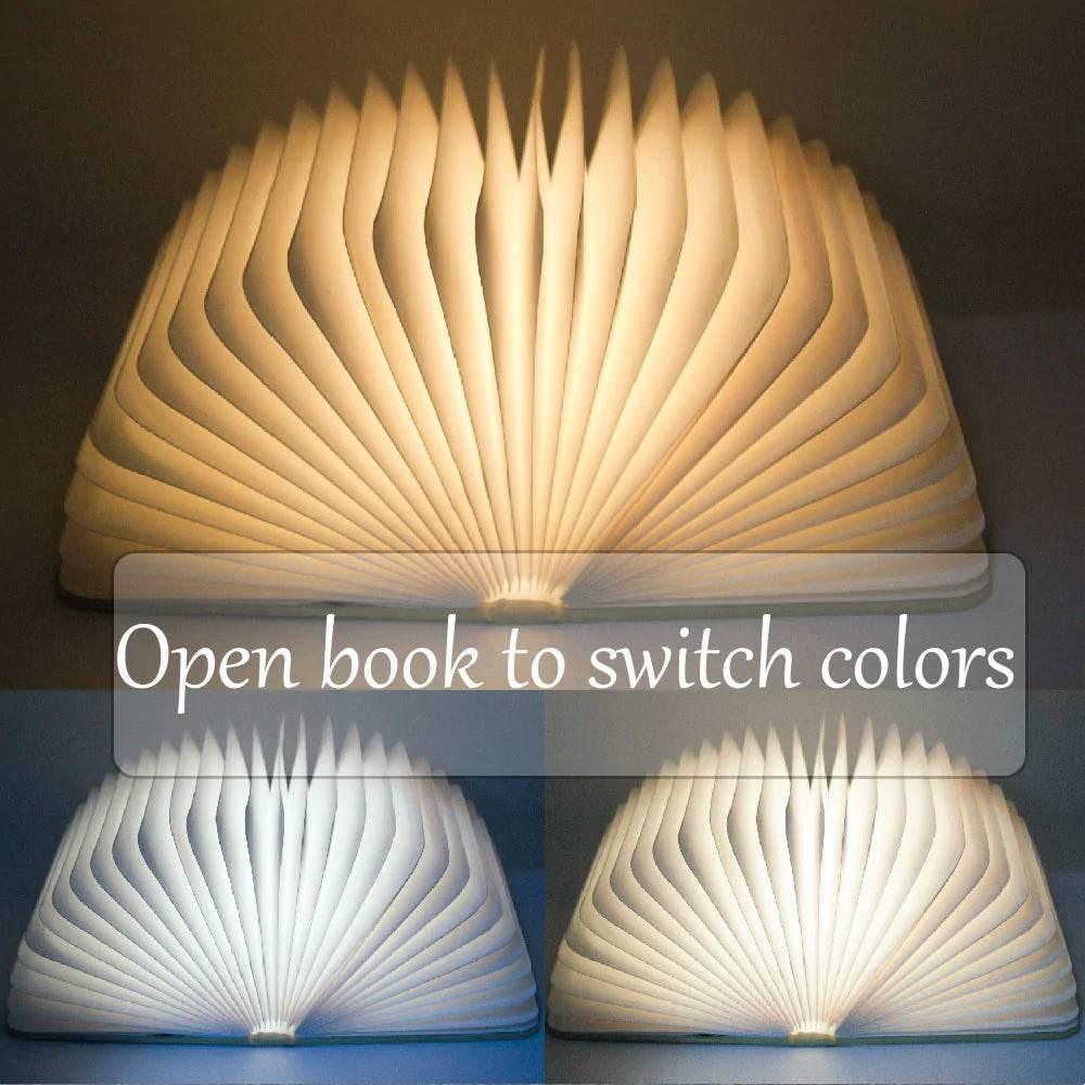 Yellow Pandora ambient bookshelf decor light shaped like an open glowing book with color switch feature