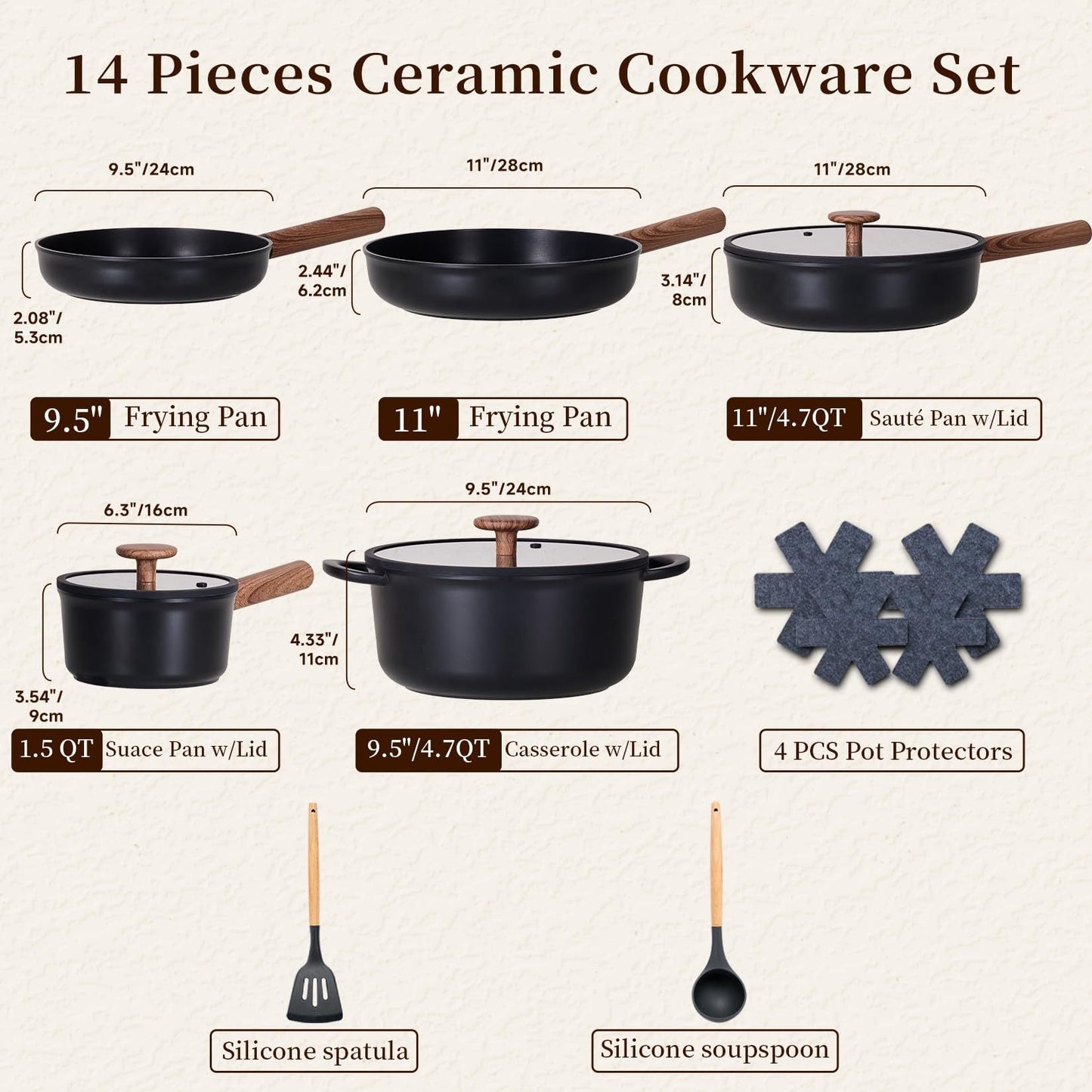 15-Piece Ceramic Cookware Set - Non-Stick Induction Pots & Pans - CheepSweepz