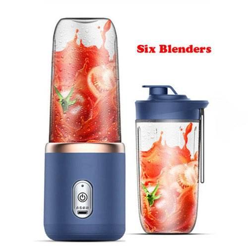Yellow Pandora high quality juice blender with blue base and portable jar filled with fresh tomato juice