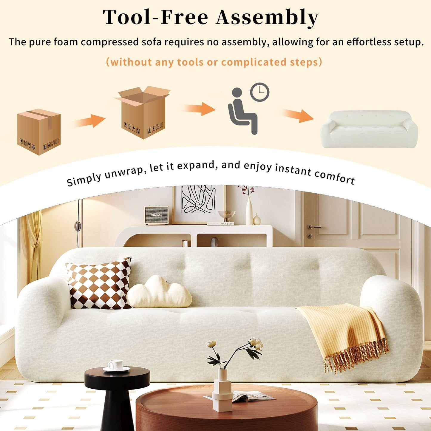 85.8' Wide Chenille Fabric 3-Seater Sofa with Tufted Style, Full - CheepSweepz