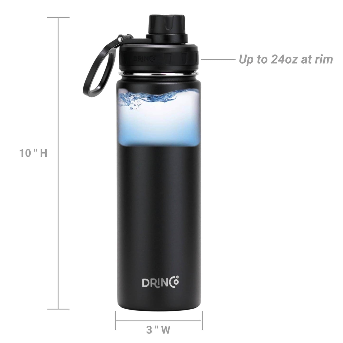 DRINCO® 22oz Stainless Steel Sport Water Bottle - Black - CheepSweepz