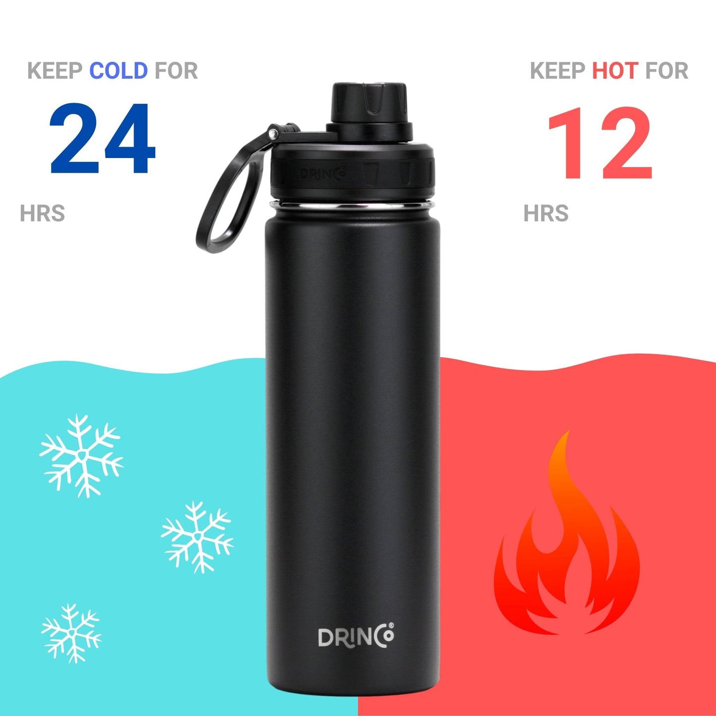 DRINCO® 22oz Stainless Steel Sport Water Bottle - Black - CheepSweepz