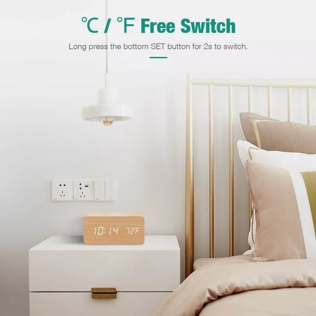 Wooden Digital Alarm Clock with Wireless Phone Charging Pad - CheepSweepz