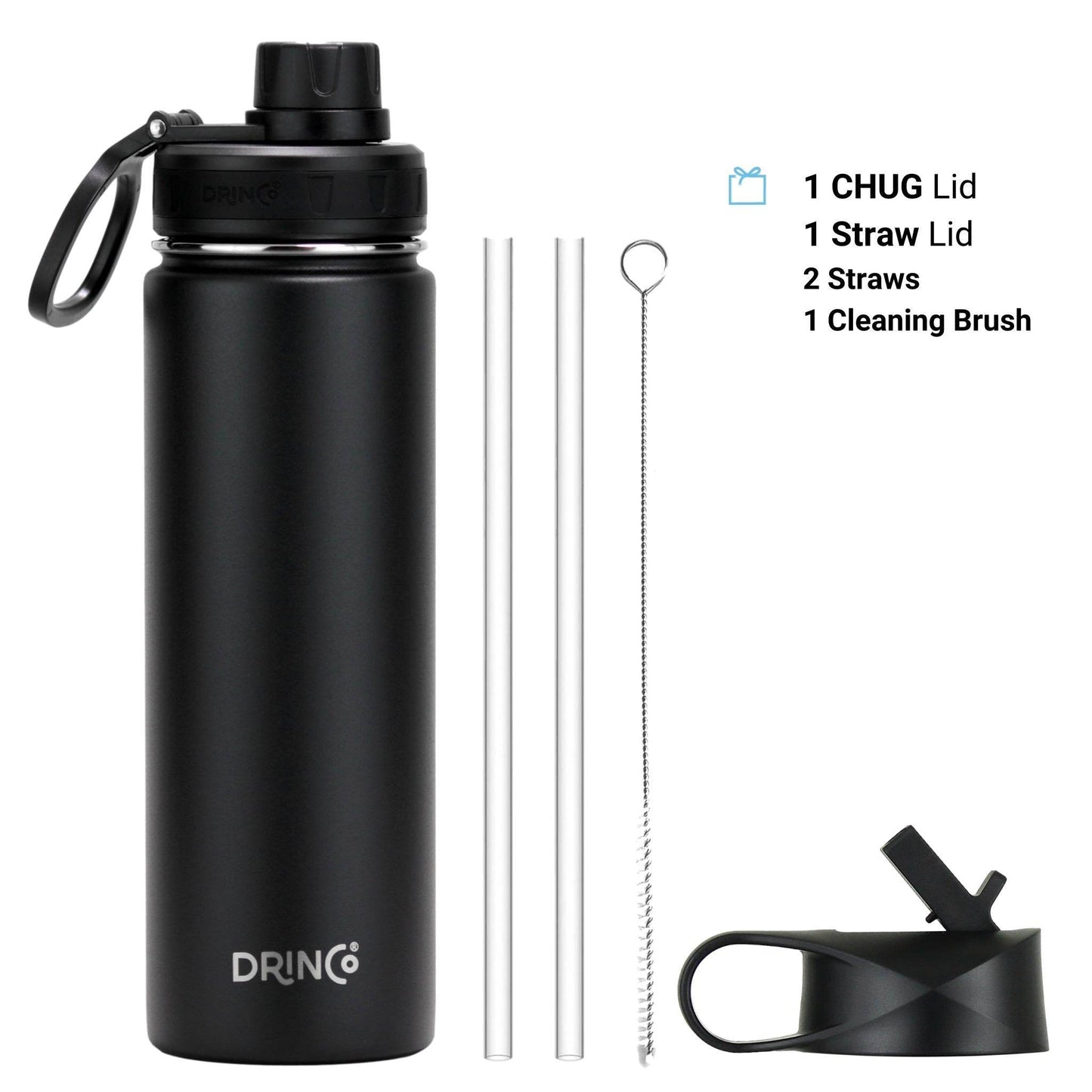 DRINCO® 22oz Stainless Steel Sport Water Bottle - Black - CheepSweepz