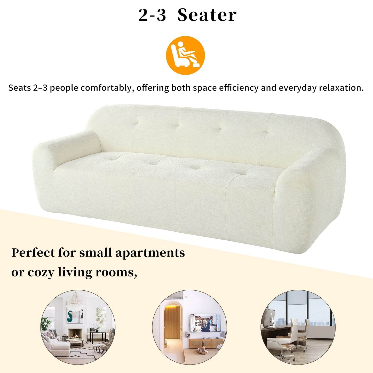 85.8' Wide Chenille Fabric 3-Seater Sofa with Tufted Style, Full - CheepSweepz