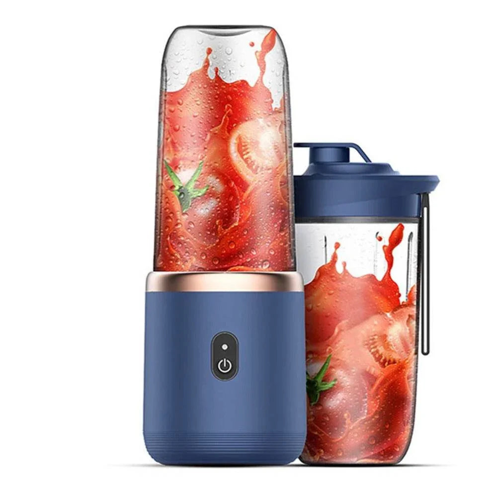 High quality juice blender in blue with fresh tomato juice and matching portable cup by Yellow Pandora