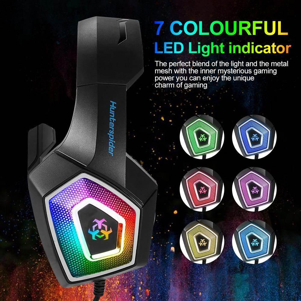 Yellow Pandora premium gaming headset with 7 colorful LED light indicators and metal mesh design