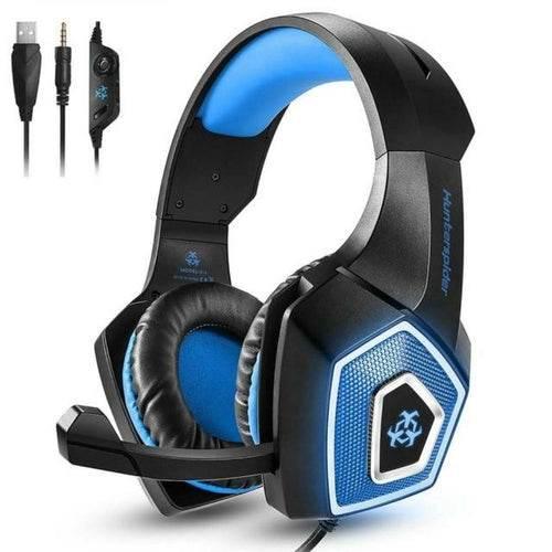 Yellow Pandora premium gaming headset with blue LED lights and cushioned ear pads with microphone