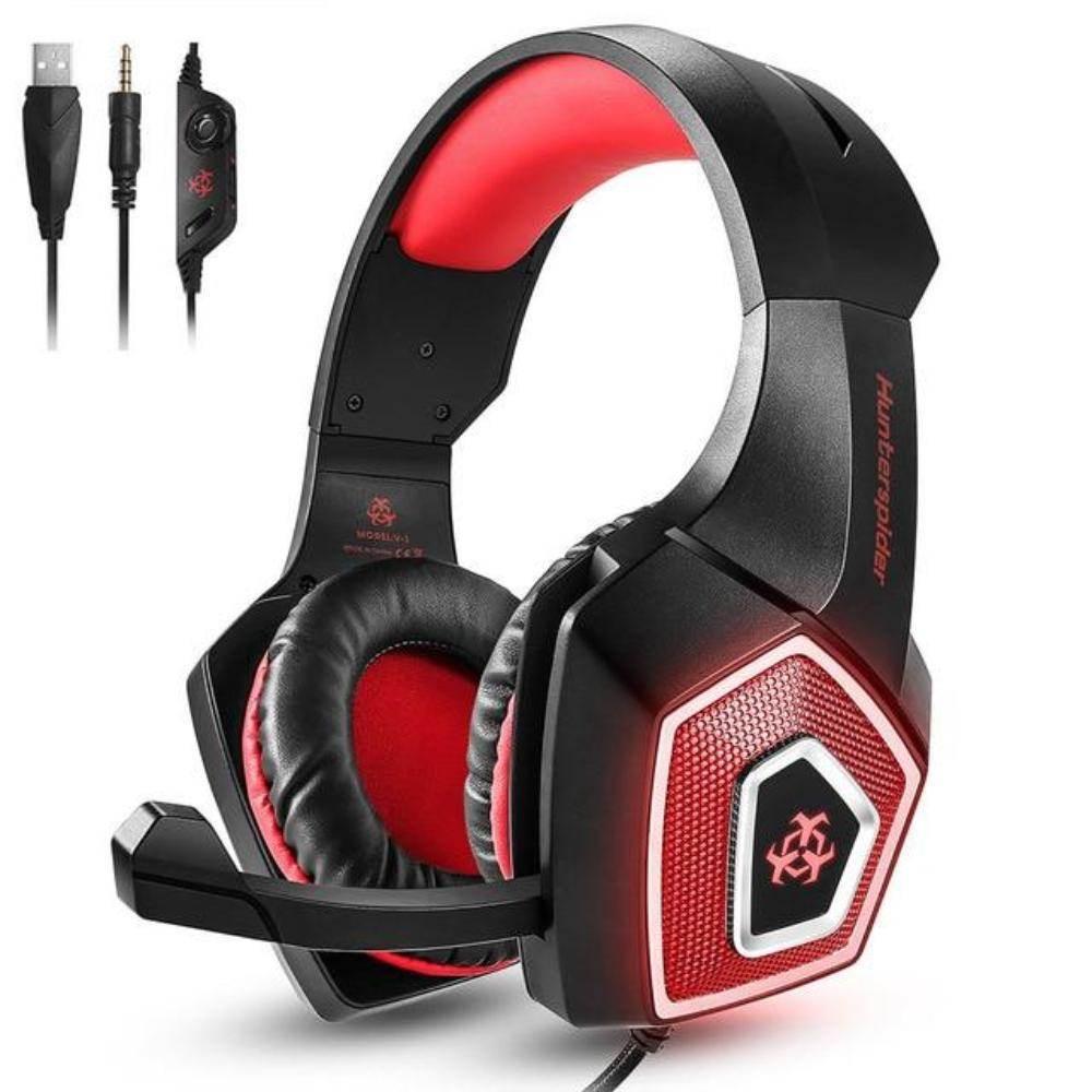 Yellow Pandora premium gaming headset with red and black design and adjustable microphone