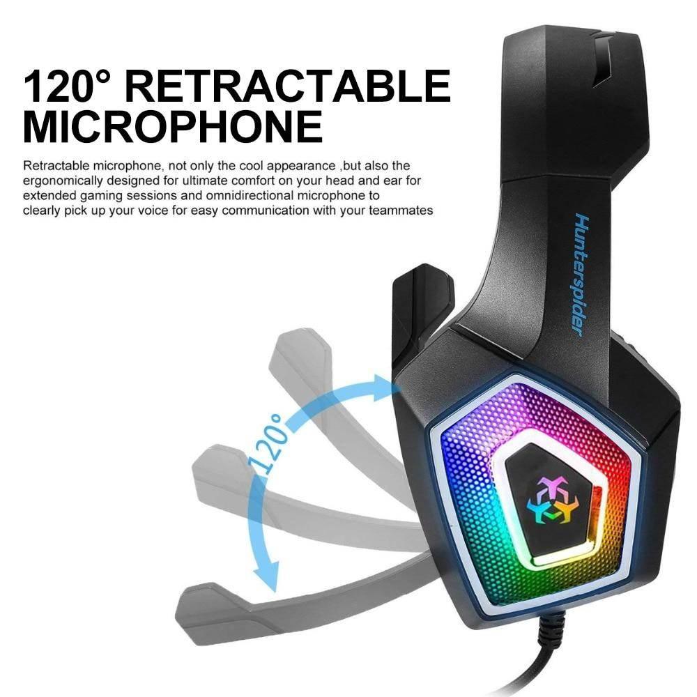 Yellow Pandora premium gaming headset with 120-degree retractable microphone and RGB lighting