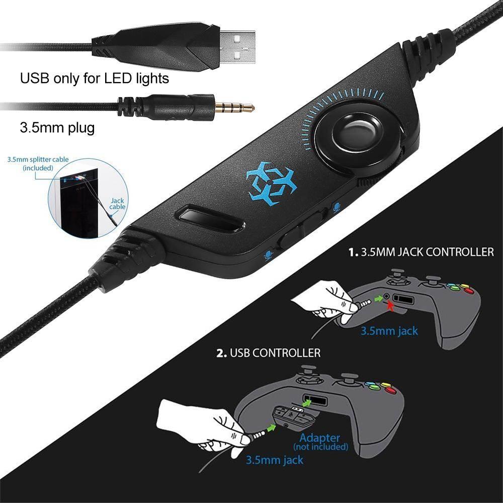 Yellow Pandora premium gaming headset inline audio controller with 3.5mm jack and USB LED light cables