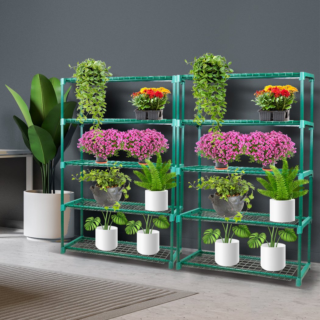 2x 5 Tier Plant Shelve Garden Greenhouse Steel Storage Shelving Frame - CheepSweepz