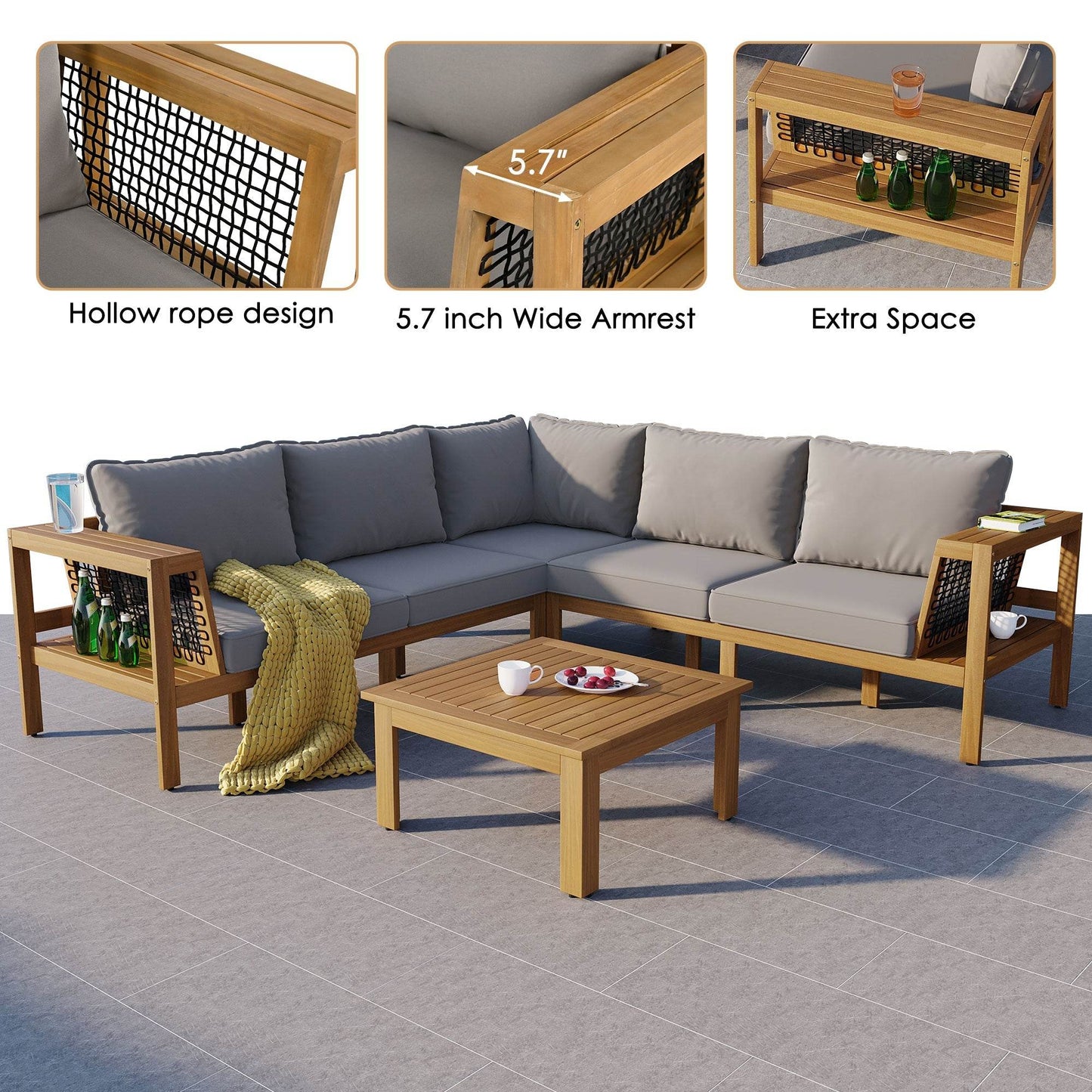Sangria Beech luxury outdoor seating for backyard with hollow rope design and wide armrests