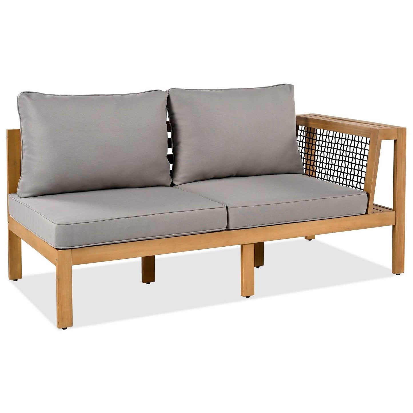 Sangria Beech luxury outdoor seating for backyard with wooden frame and gray cushions
