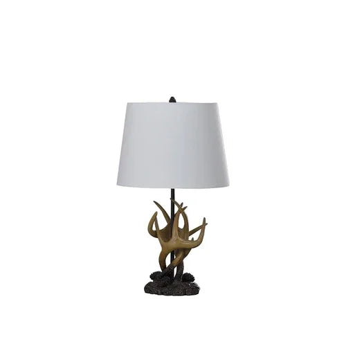 Natural antlers lamp with white shade featuring decorative antler base and simple white lampshade