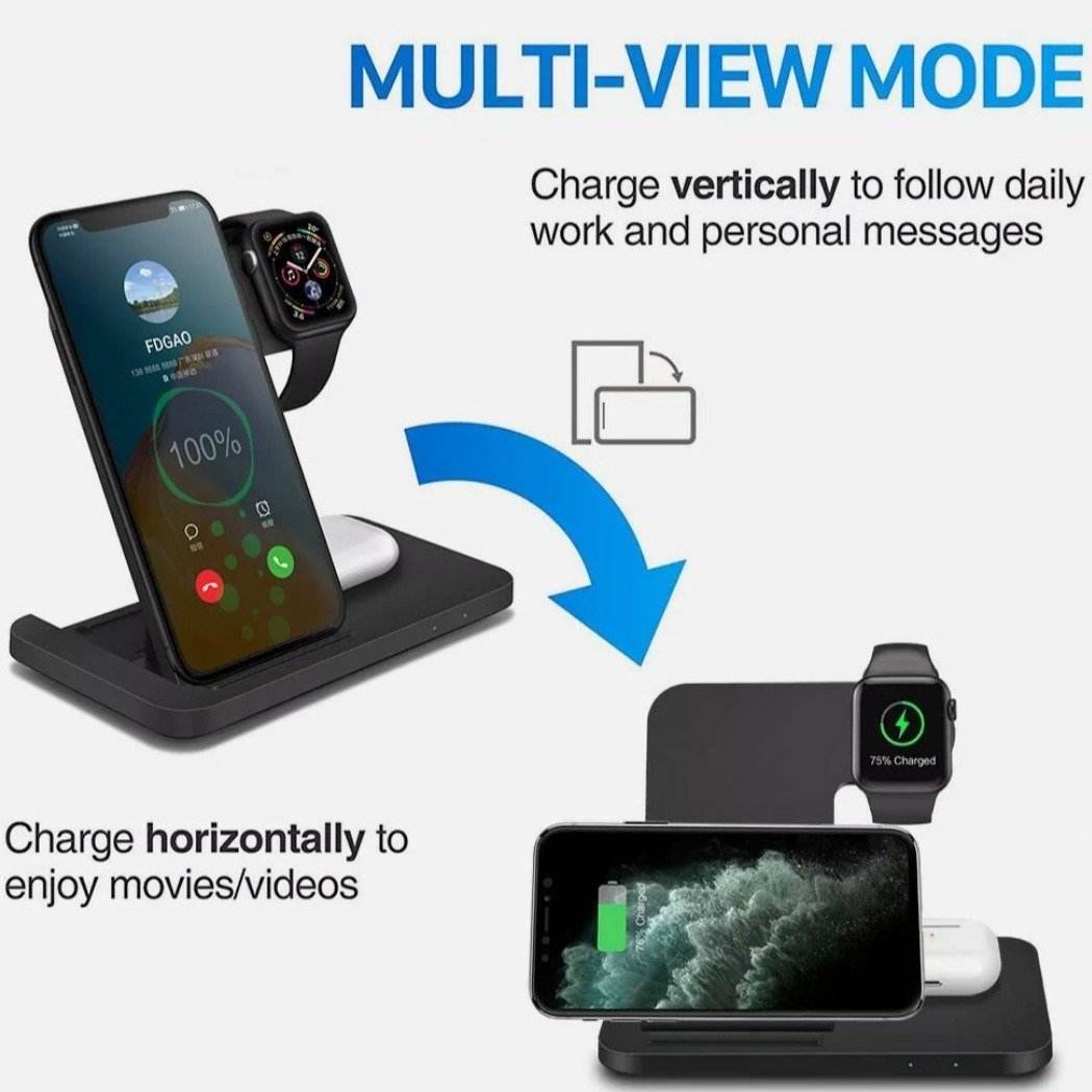 Yellow Pandora premium foldable charging station for gadgets showing vertical and horizontal multi-view charging modes