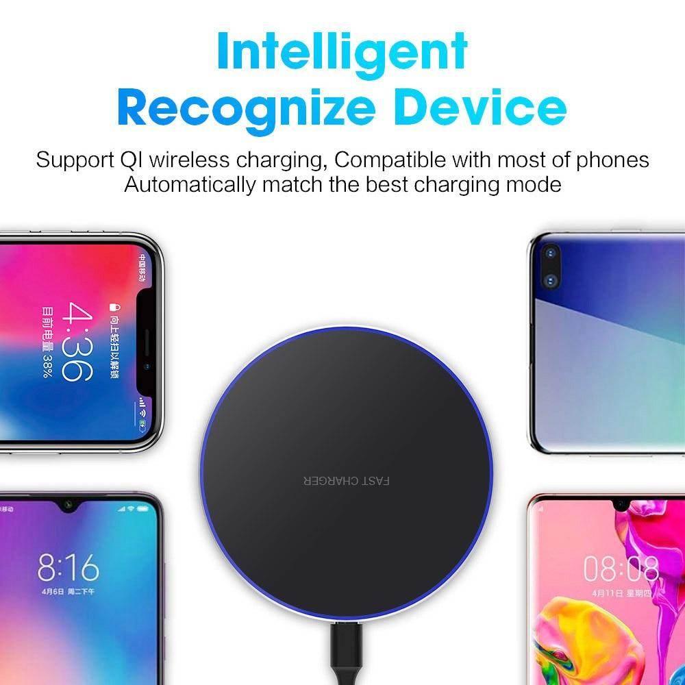 Yellow Pandora premium wireless charging station with black round pad compatible with multiple smartphones