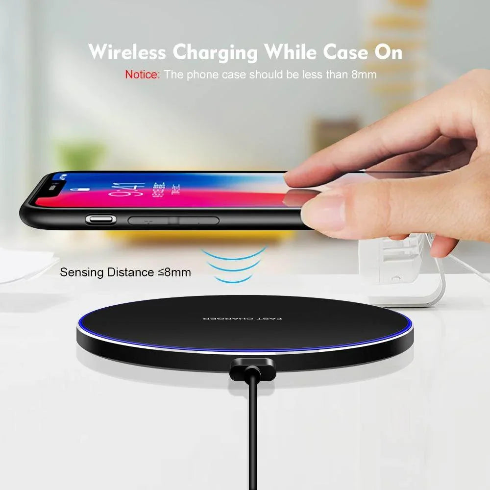 Yellow Pandora premium wireless charging station with smartphone wireless charging while case on