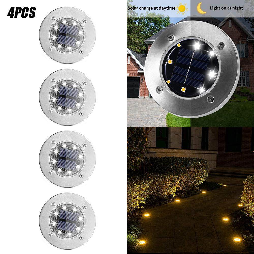 Pink Iolaus solar powered garden pathway lights round stainless steel set of 4 for outdoor driveway lighting