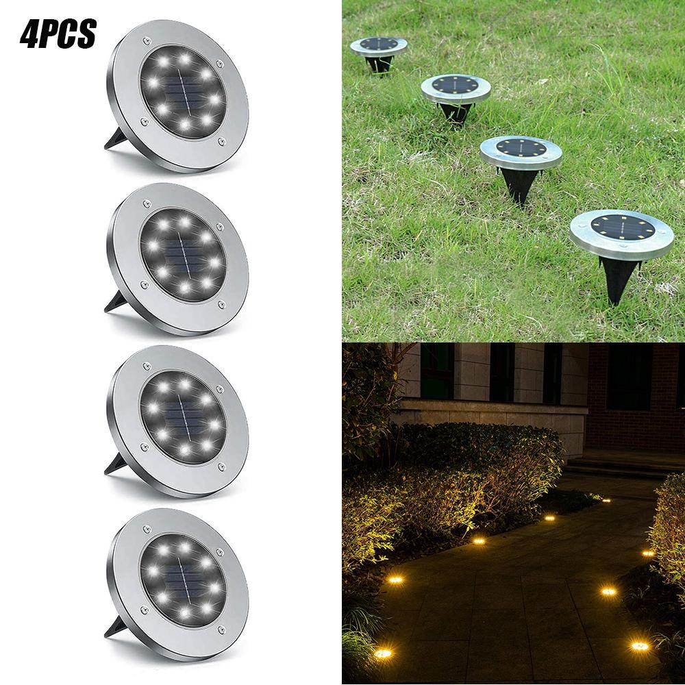 Pink Iolaus solar powered garden pathway lights set of 4 stainless steel LED ground stake lights