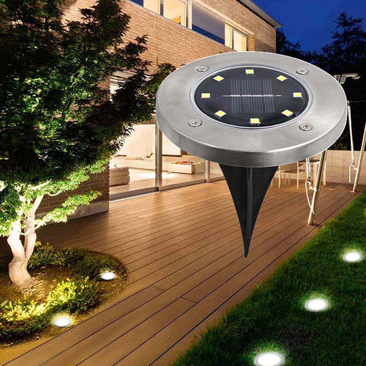 Pink Iolaus solar powered garden pathway lights with stainless steel and LED design for outdoor use