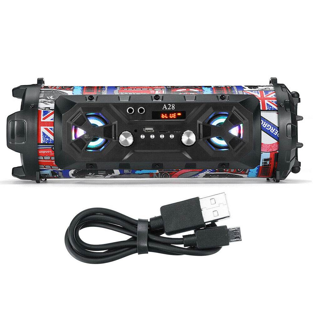 Yellow Pandora superior sound bluetooth party speaker with colorful design and USB charging cable