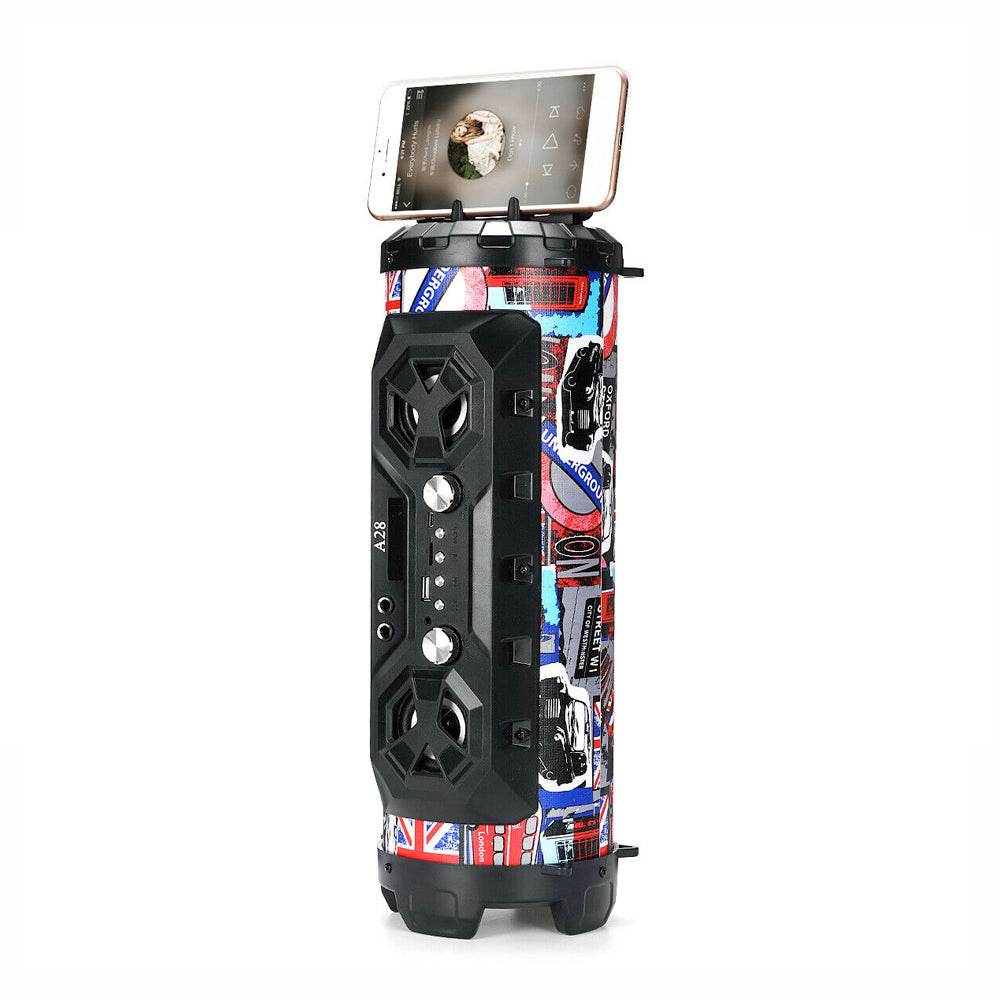 Yellow Pandora superior sound bluetooth party speaker with colorful graffiti design and smartphone holder
