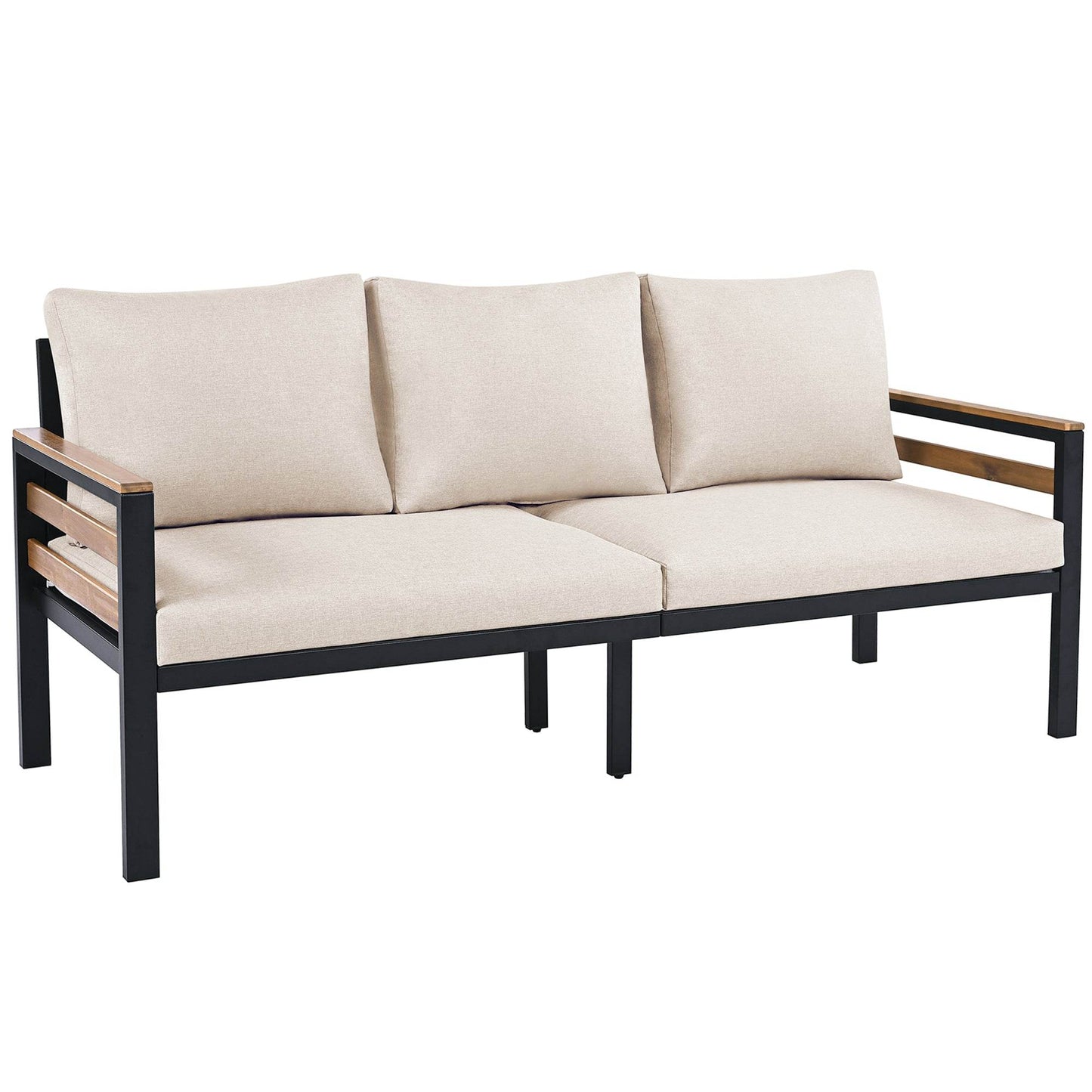 Sangria Beech luxury backyard seating set with black metal frame and beige cushions sofa