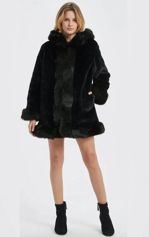 Womens Hooded Faux Fur Collar Coat - CheepSweepz
