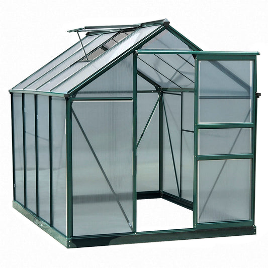 Outsunny 6' x 8' Greenhouse Clear & Twin Wall Panels Green Frame Press - CheepSweepz