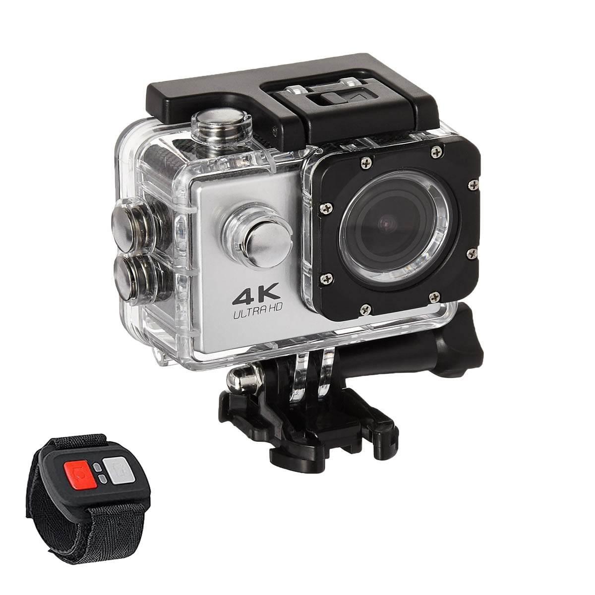 4K waterproof action camera with waterproof case and wrist remote control