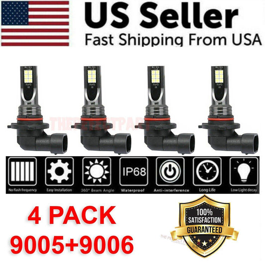 9005 9006 LED Headlights Kit Combo Bulbs 8000K High Low Beam Super - CheepSweepz