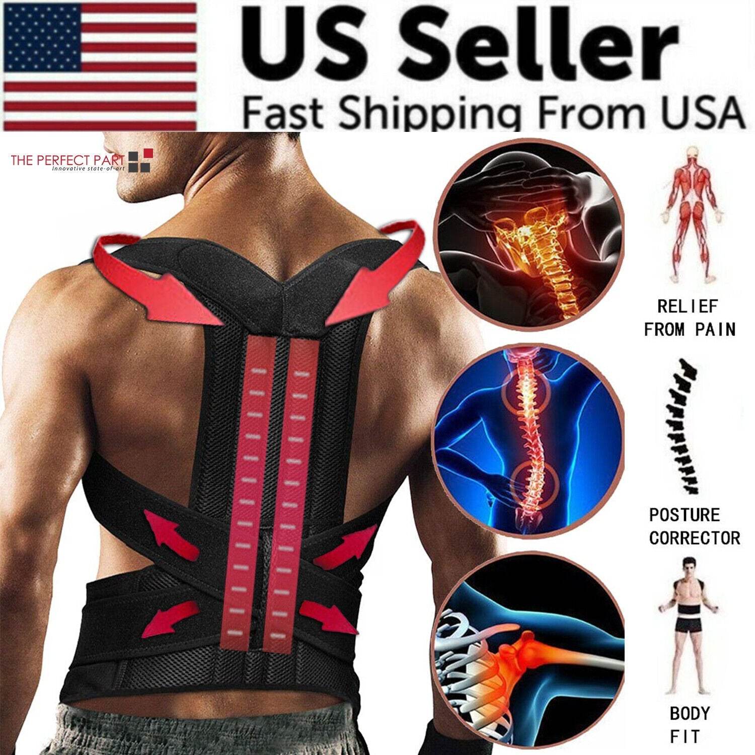 Adjustable Posture Corrector Low Back Support Shoulder Brace Belt For - CheepSweepz