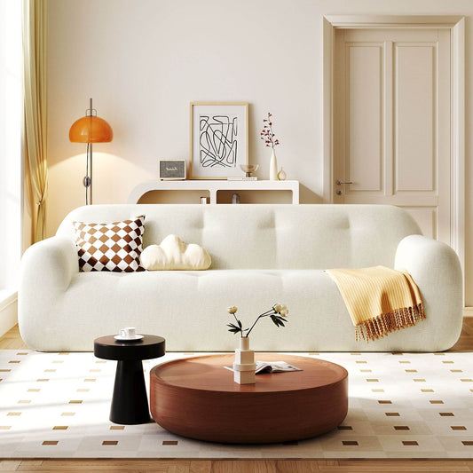 85.8' Wide Chenille Fabric 3-Seater Sofa with Tufted Style, Full - CheepSweepz