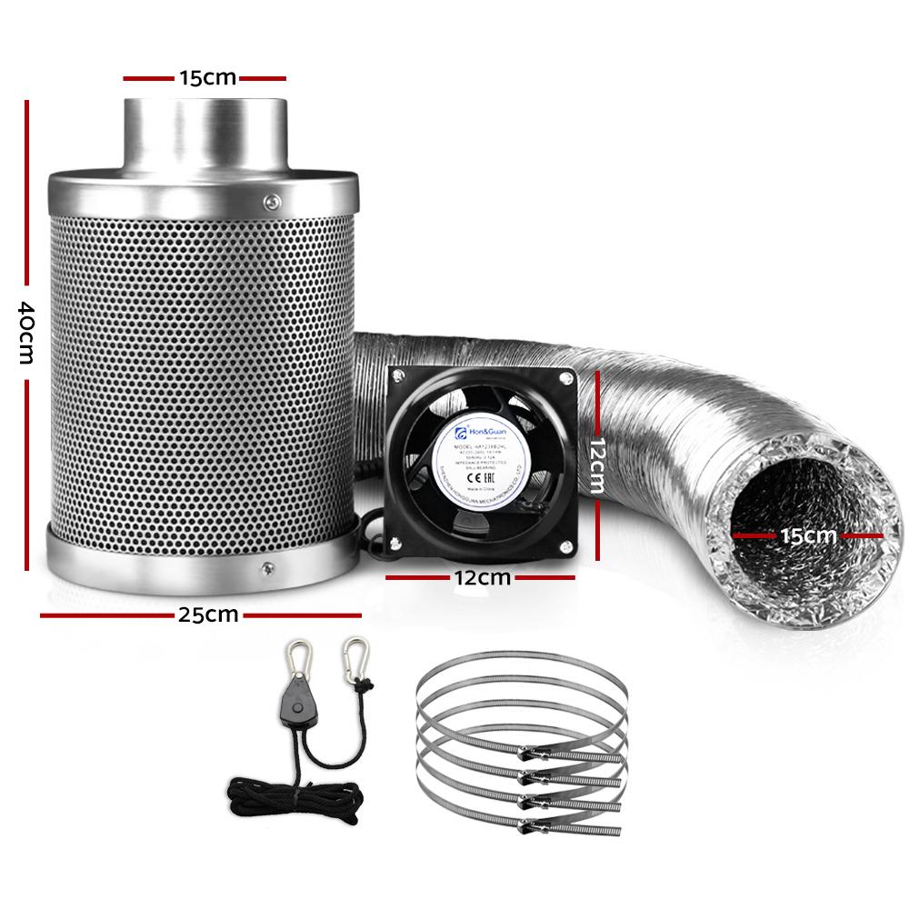 Green Fingers 6"Ventilation Kit Fan Hydroponics Grow Tent Kit Carbon - CheepSweepz