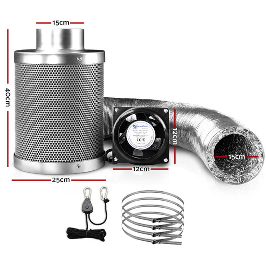 Green Fingers 6"Ventilation Kit Fan Hydroponics Grow Tent Kit Carbon - CheepSweepz
