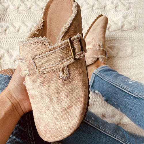 Flat Heel Round Toe Canvas Loafer Women's Vintage Clogs - CheepSweepz