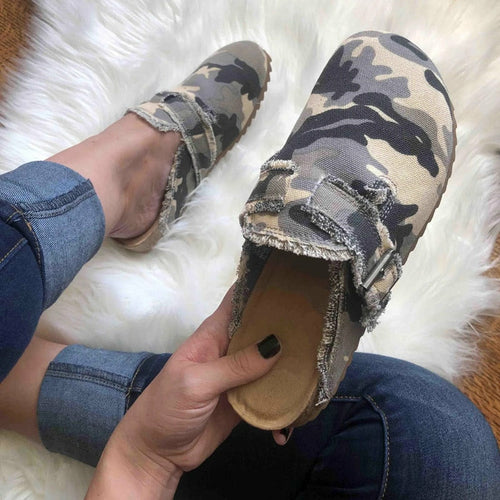 Flat Heel Round Toe Canvas Loafer Women's Vintage Clogs - CheepSweepz