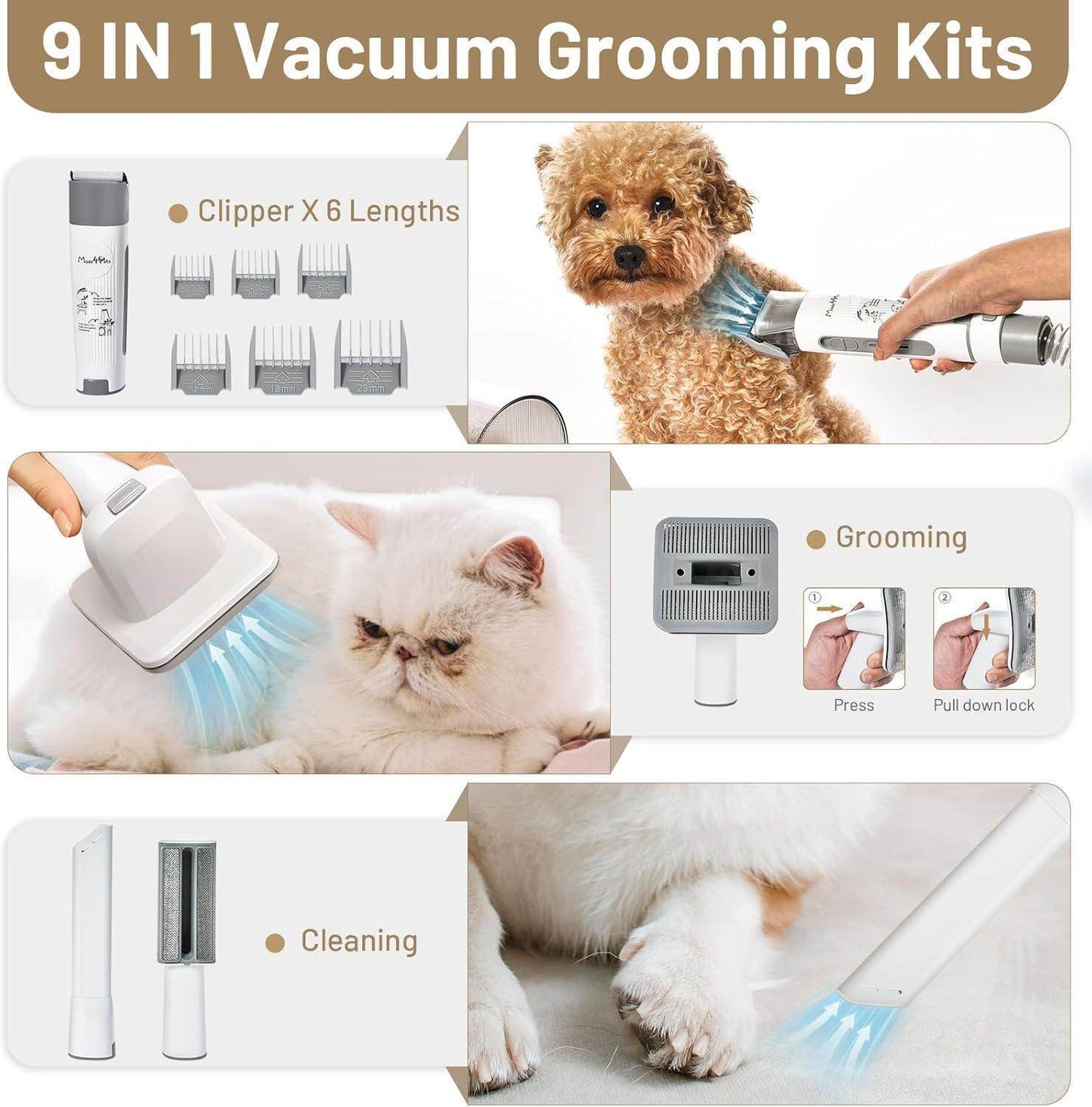 Dog Grooming Kit Pet Hair Cleaning Low Noise Vacuum Cleaner And - CheepSweepz