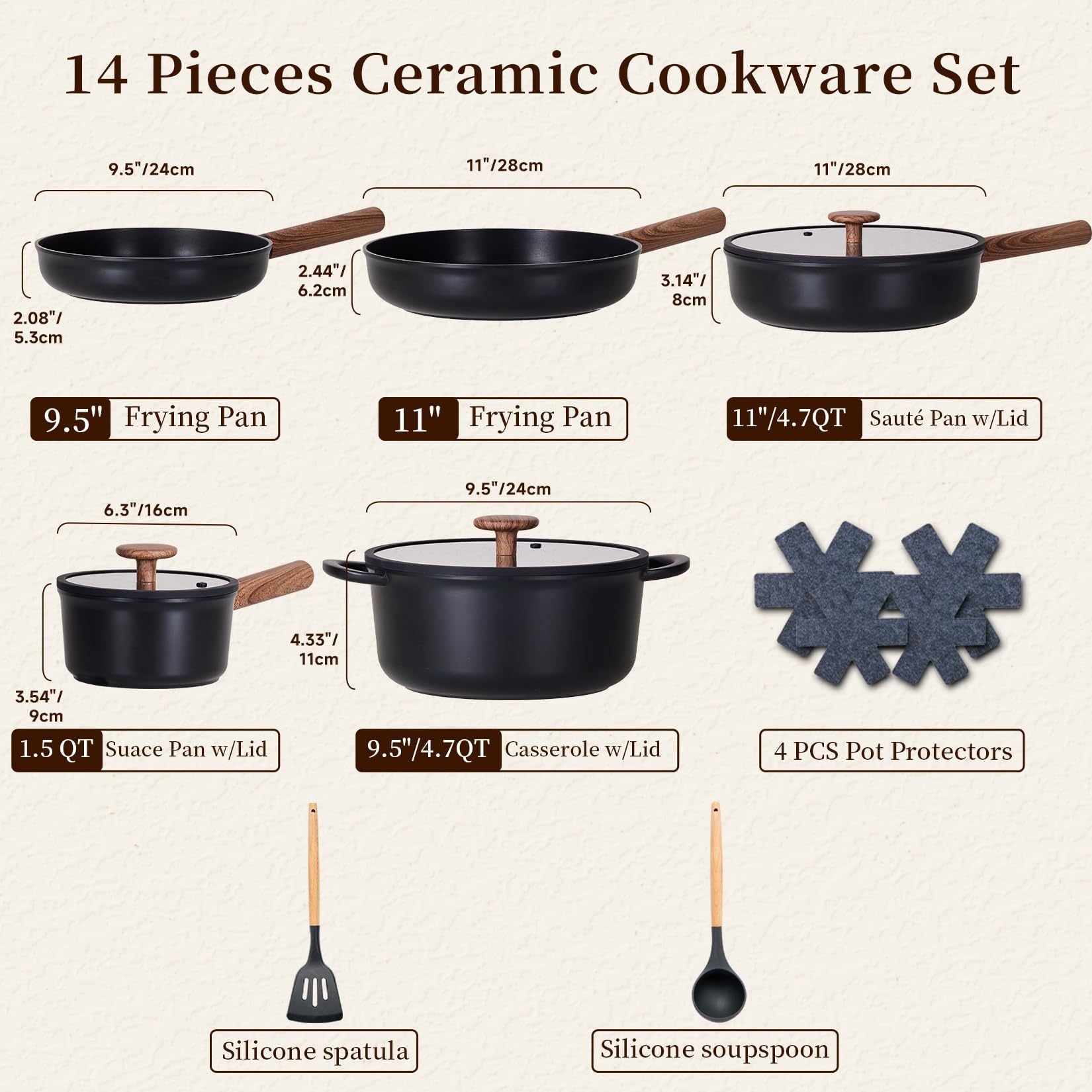 15-Piece Ceramic Cookware Set - Non-Stick Induction Pots & Pans - CheepSweepz