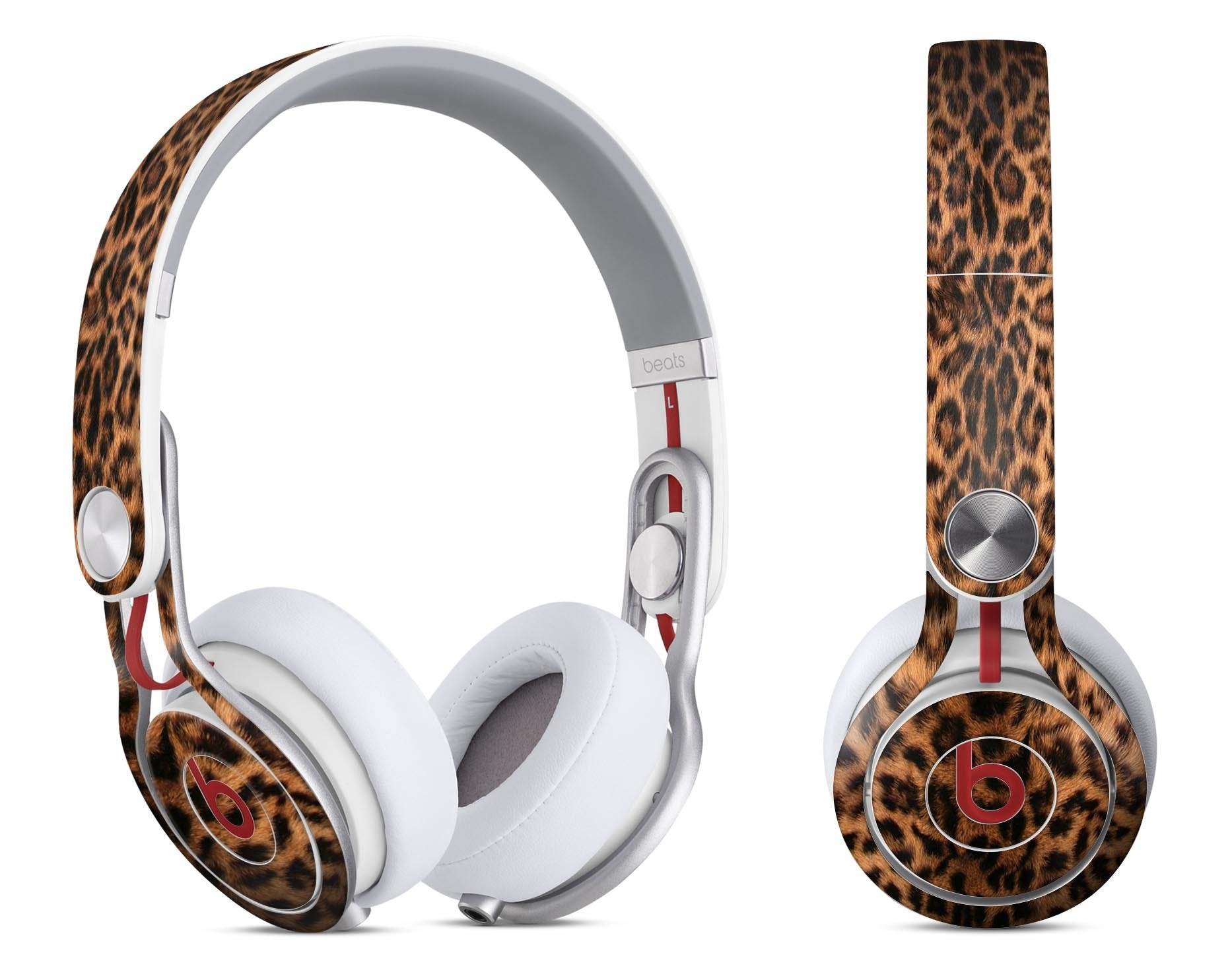 Blue Leto custom Beats headphone wrap kit with leopard print design on white Beats headphones