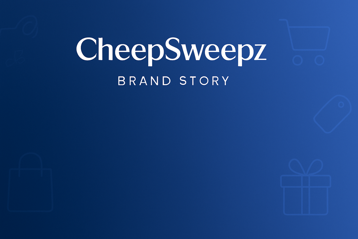Clean blue retail banner for CheepSweepz brand story