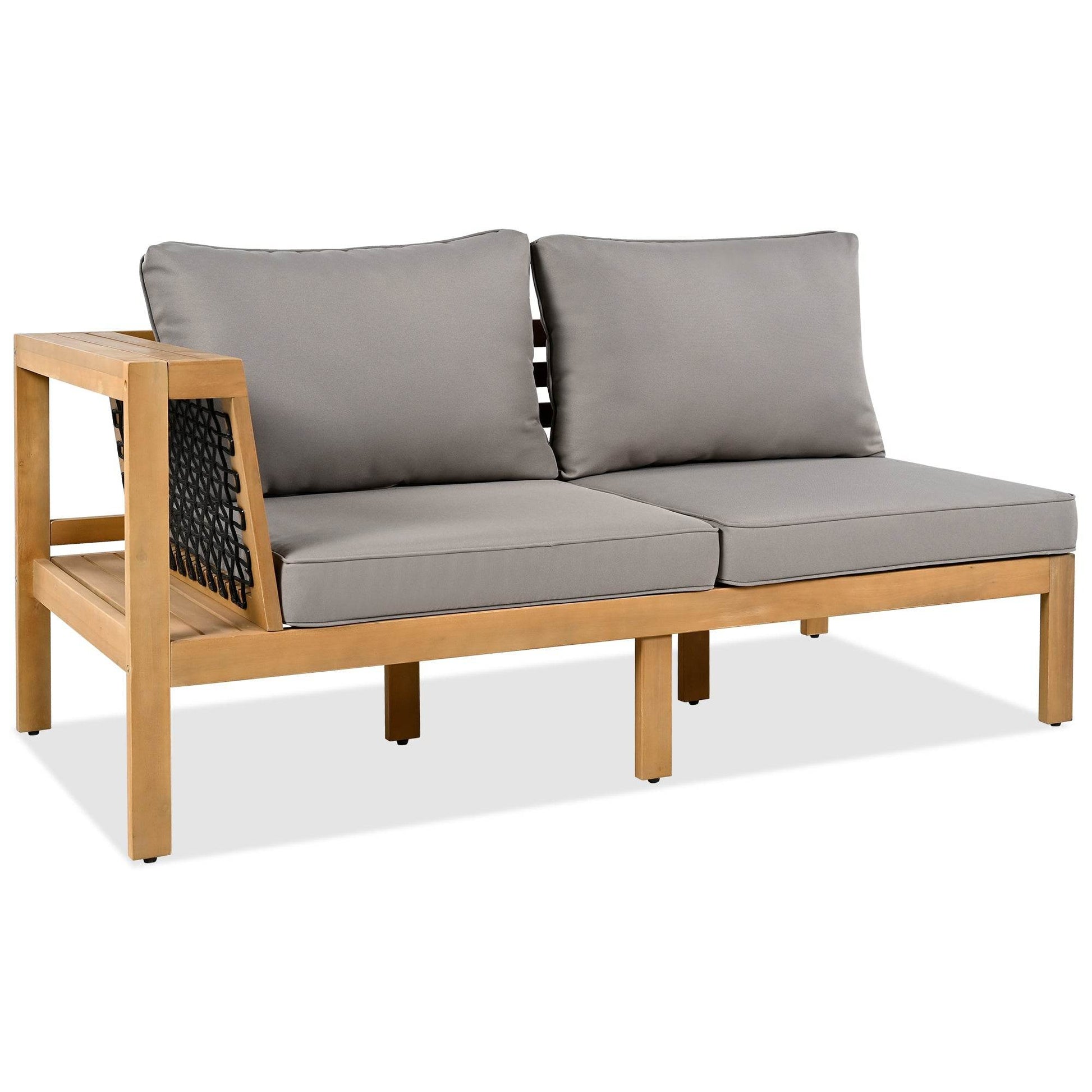 Sangria Beech wooden sofa with gray cushions luxury outdoor seating for backyard