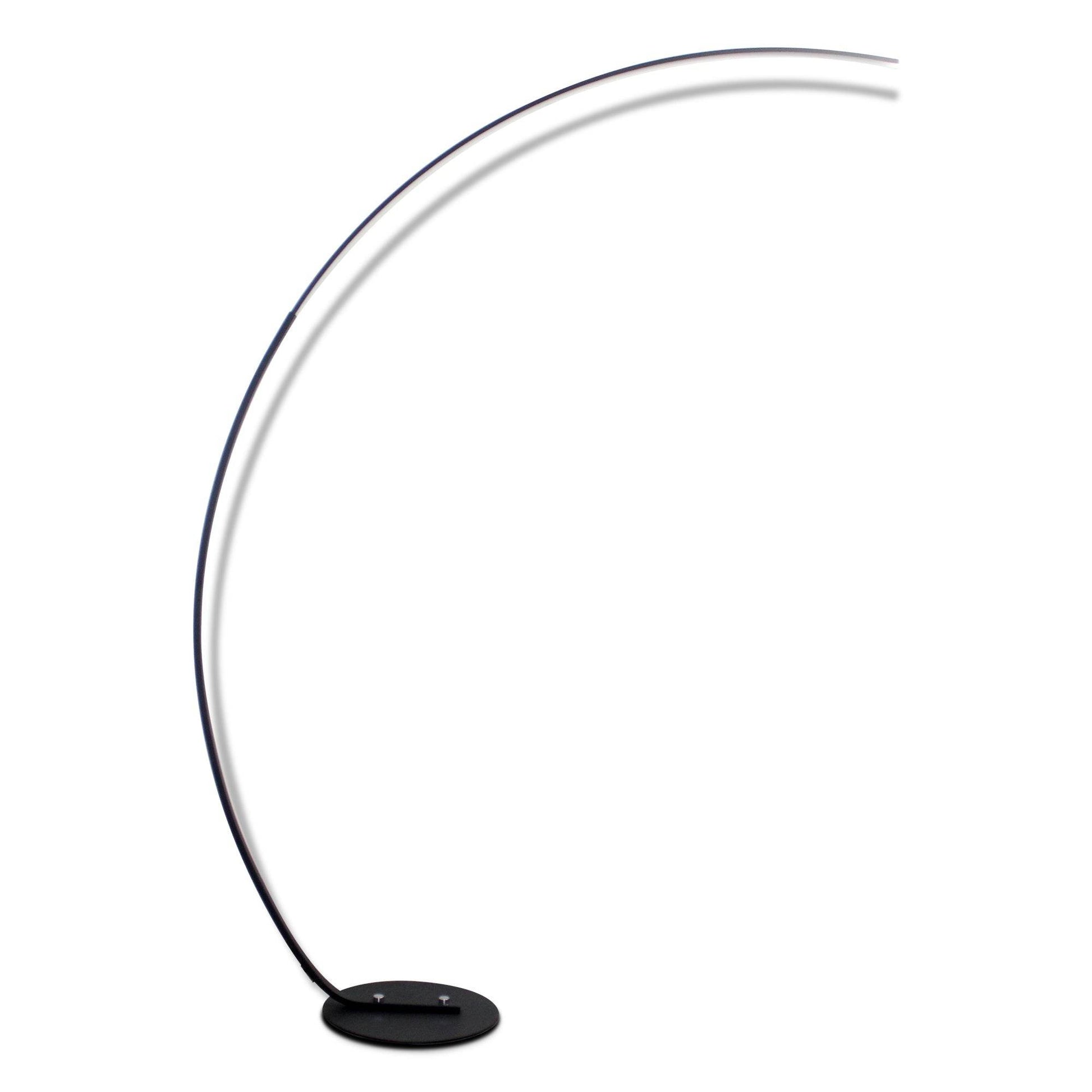 Sangria Apricot modern curve floor lamp with sleek black arched design and round base for home decor