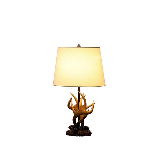 White Diomedes natural antlers lamp with white shade for rustic home decor