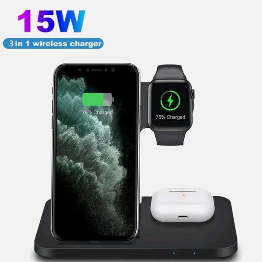 Yellow Pandora premium foldable charging station for gadgets with 3 in 1 wireless charger for phone watch and earbuds